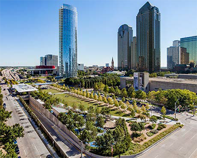 photo of Klyde Warren Park which is a green oasis in the midst of Dallas’ many roadways (courtesy of Klyde Warren Park)