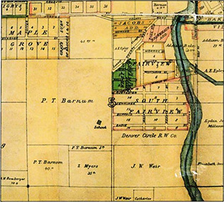 reproduction of a section of Thayer’s 1883 City of Denver map