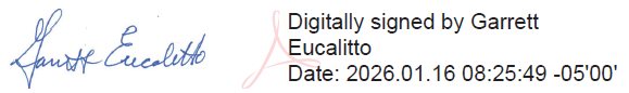 Digital signature of  Garret T. Eucalitto, Commissioner, State of Connecticut Department of Transportation. Dated 1/16/2026.