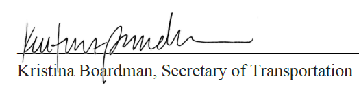 Signature of Kristina Boardman, Secretary of Transportation, Wisconsin Department of Transportation